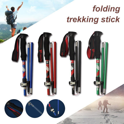 5 Node Portable Foldable Aluminium Alloy Alpenstocks Trekking Poles, Folding Length : 35CM (Red)-garmade.com