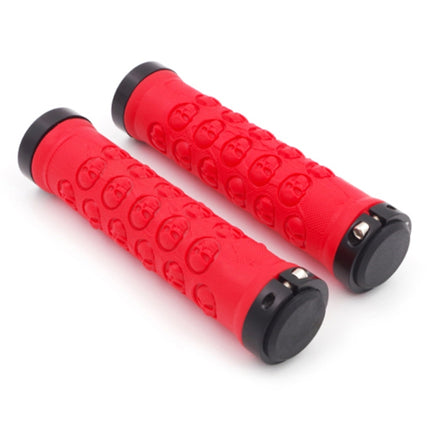 1 Pair AG23 Skull Style Bicycle MTB Bike Lock-on Rubber Handlebar Grips(Red)-garmade.com