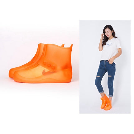 Fashion Integrated PVC Waterproof Non-slip Shoe Cover with Thickened Soles Size: 32-33(Orange)-garmade.com