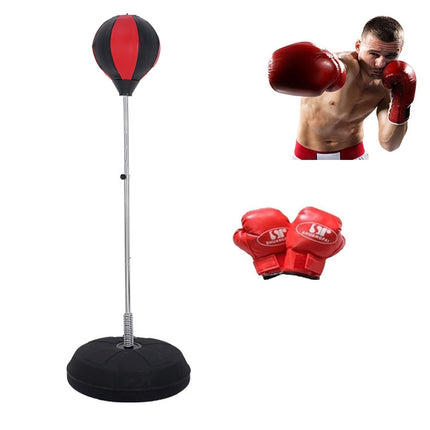 Adult Base Version Height Adjustable Vertical PU Leather Vent Ball Boxing Speed Ball Family Fitness Equipment with Gloves(Black Red)-garmade.com