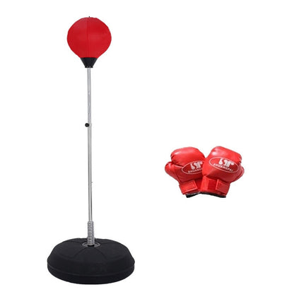Adult Base Version Height Adjustable Vertical PU Leather Vent Ball Boxing Speed Ball Family Fitness Equipment with Gloves(Red)-garmade.com