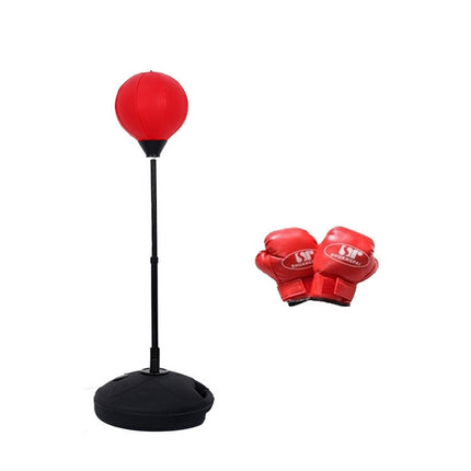 Children Base Version Height Adjustable Vertical PU Leather Vent Ball Boxing Speed Ball Family Fitness Equipment with Gloves(Red)-garmade.com