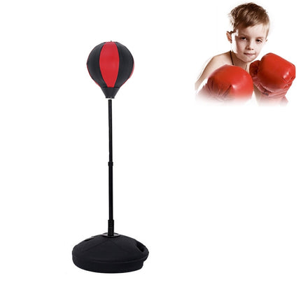 Children Base Version Height Adjustable Vertical PU Leather Vent Ball Boxing Speed Ball Family Fitness Equipment without Gloves(Black Red)-garmade.com