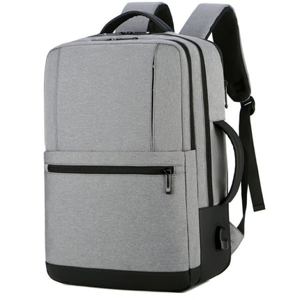 OUMANTU 1908 Large Capacity Men Laptop Backpack Business Travel Shoulders Bag with External USB Charging Port(Grey)-garmade.com
