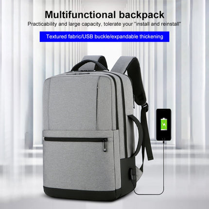 OUMANTU 1908 Large Capacity Men Laptop Backpack Business Travel Shoulders Bag with External USB Charging Port(Grey)-garmade.com