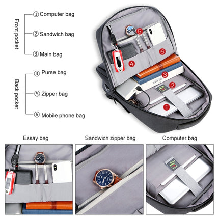 OUMANTU 9002A Business Laptop Bag Men Casual Backpack with External USB Port(Light Grey)-garmade.com