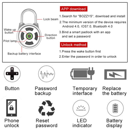 Intelligent Bluetooth Key Password Padlock Remote Unlocking for iOS / Android-garmade.com