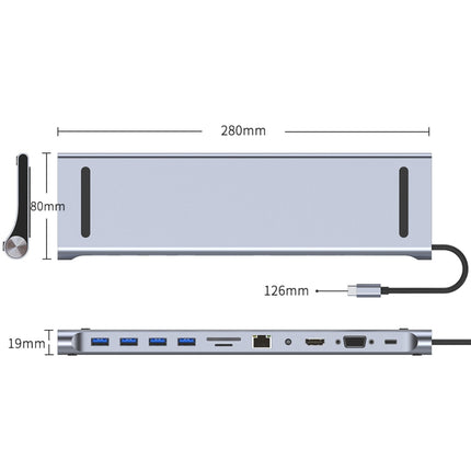 AD-059 11 in 1 USB-C / Type-C to 4K HDMI + VGA + SD / TF Card Slot + Gigabit Ethernet + 3.5mm AUX + USB-C / Type-C + 4 USB 3.0 Multifunctional Docking Station HUB-garmade.com