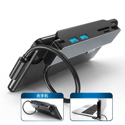 AD-065 6 in 1 USB-C / Type-C to 4K HDMI + SD / TF Card Slot + Type-C + 2个 USB 3.0 Back Clip Style Multifunctional Docking Station HUB-garmade.com