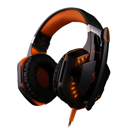 KOTION EACH G2000 Over-ear Game Gaming Headphone Headset Earphone Headband with Mic Stereo Bass LED Light for PC Gamer,Cable Length: About 2.2m(Orange + Black)-garmade.com