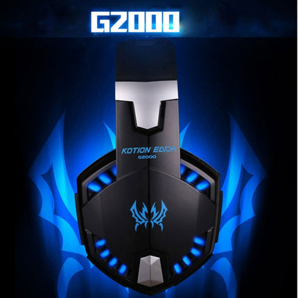 KOTION EACH G2000 Over-ear Game Gaming Headphone Headset Earphone Headband with Mic Stereo Bass LED Light for PC Gamer,Cable Length: About 2.2m(Blue + Black)-garmade.com