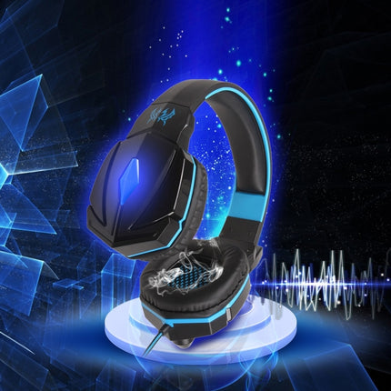 KOTION EACH G4000 Stereo Gaming Headphone Headset Headband with Mic Volume Control LED Light for PC Gamer,Cable Length: About 2.2m(Blue + Black)-garmade.com