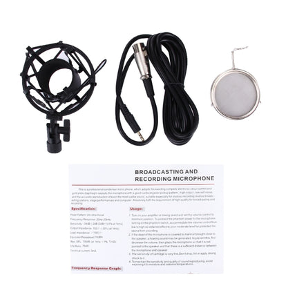 3000 Home KTV Mic Condenser Sound Recording Microphone with Shock Mount & Pop Filter for PC & Laptop, 3.5mm Earphone Port, Cable Length: 2.5m(Black)-garmade.com