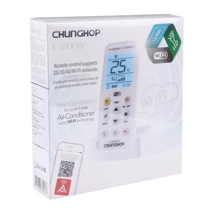 CHUNGHOP K-380EW WiFi Smart Universal LCD Air-Conditioner Remote Control with Holder, Support 2G / 3G / 4G / WiFi Network(White)-garmade.com