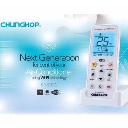 CHUNGHOP K-380EW WiFi Smart Universal LCD Air-Conditioner Remote Control with Holder, Support 2G / 3G / 4G / WiFi Network(White)-garmade.com