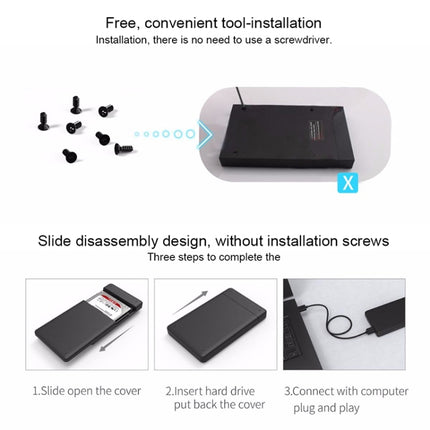 ORICO 2577U3 Grid Texture Design 2.5 inch ABS USB 3.0 Hard Drive Enclosure Box(Black)-garmade.com