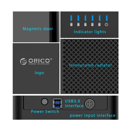 ORICO DS500U3 3.5 inch 5 Bay Magnetic-type USB 3.0 Hard Drive Enclosure with Blue LED Indicator-garmade.com