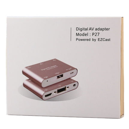 P27 Metal Cover Micro USB to HDMI + VGA HDTV Converter Digital AV Adapter, Power by EZCast, Support iOS / Android / Windows System(Silver)-garmade.com