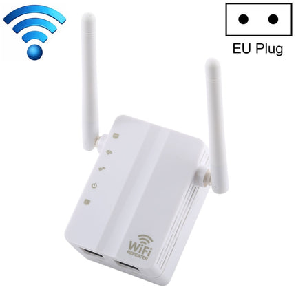 300Mbps Wireless-N Range Extender WiFi Repeater Signal Booster Network Router with 2 External Antenna, EU Plug(White)-garmade.com