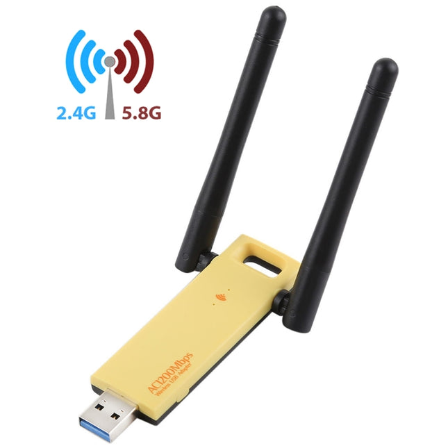 AC1200Mbps 2.4GHz & 5GHz Dual Band USB 3.0 WiFi Adapter External Network Card with 2 External Antenna(Yellow)-garmade.com