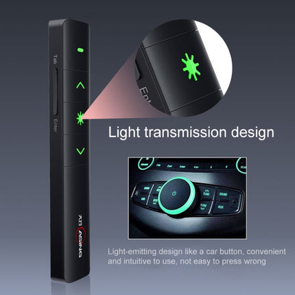 ASiNG A218 2.4GHz Wireless Green Laser Presenter PowerPoint Clicker Representation Remote Control Pointer, Control Distance: 100m-garmade.com