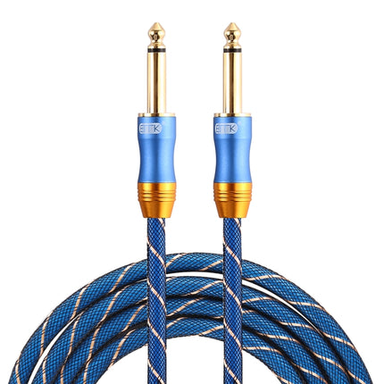 EMK 6.35mm Male to Male 3 Section Gold-plated Plug Grid Nylon Braided Audio Cable for Speaker Amplifier Mixer, Length: 1.5m(Blue)-garmade.com