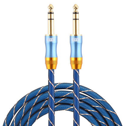 EMK 6.35mm Male to Male 4 Section Gold-plated Plug Grid Nylon Braided Audio Cable for Speaker Amplifier Mixer, Length: 2m(Blue)-garmade.com