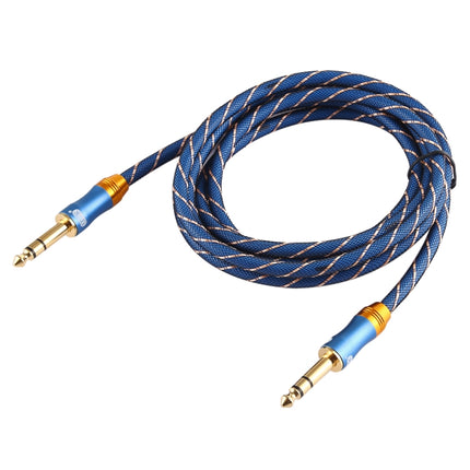 EMK 6.35mm Male to Male 4 Section Gold-plated Plug Grid Nylon Braided Audio Cable for Speaker Amplifier Mixer, Length: 2m(Blue)-garmade.com