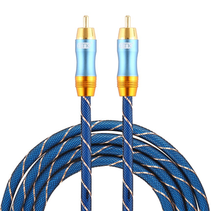 EMK 8mm RCA Male to 6mm RCA Male Gold-plated Plug Grid Nylon Braided Audio Coaxial Cable for Speaker Amplifier Mixer, Length: 2m(Blue)-garmade.com