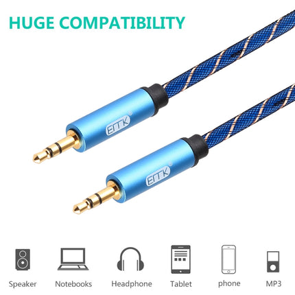 EMK 3.5mm Male to Male Grid Nylon Braided Audio Cable for Speaker / Notebooks / Headphone, Length: 0.5m(Blue)-garmade.com
