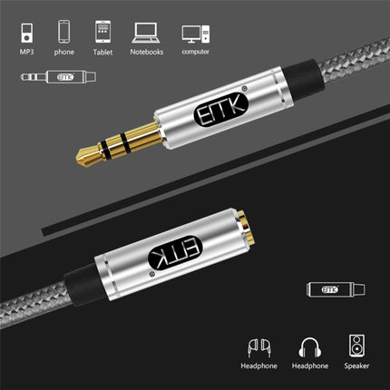 EMK 3.5mm Male to Female Gold-plated Plug Cotton Braided Audio Cable for Speaker / Notebooks / Headphone, Length: 0.5m(Grey)-garmade.com
