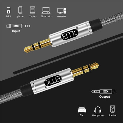 EMK 3.5mm Male to Male Gold-plated Plug Cotton Braided Audio Cable for Speaker / Notebooks / Headphone, Length: 1m(Grey)-garmade.com