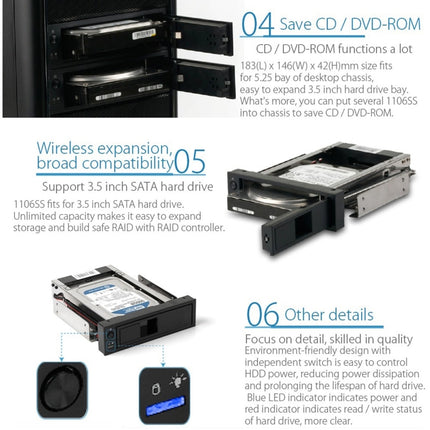 ORICO 1106SS CD-ROM Space HDD Mobile Rack Internal 3.5 inch HDD Convertor Enclosure(Black)-garmade.com