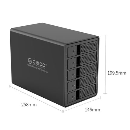 ORICO 9558U3 5-bay USB 3.0 Type-B Aluminum 3.5 inch SSD / SATA HDD Enclosure Storage Hard Disk Box for Laptop Computer Desktop PC(Black)-garmade.com