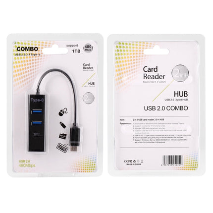 2 in 1 USB 3.1 USB-C / Type-C to USB 2.0 COMBO 3 Ports HUB + TF Card Reader(Black)-garmade.com