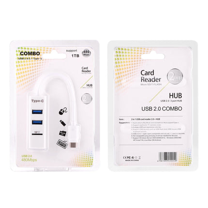 2 in 1 USB-C / Type-C 3.1 to USB 2.0 COMBO 3 Ports HUB + TF Card Reader(White)-garmade.com