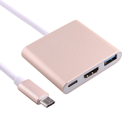 USB-C / Type-C 3.1 Male to USB-C / Type-C 3.1 Female & HDMI Female & USB 3.0 Female Adapter(Gold)-garmade.com