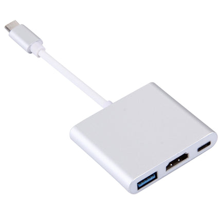 USB-C / Type-C 3.1 Male to USB-C / Type-C 3.1 Female & HDMI Female & USB 3.0 Female Adapter(Silver)-garmade.com
