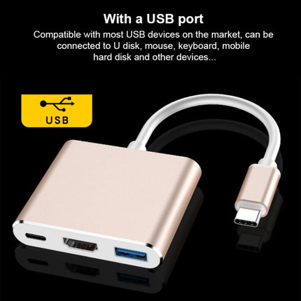 V125 UCB-C / Type-C Male to PD + HDMI + USB 3.0 Female 3 in 1 Converter(Silver)-garmade.com