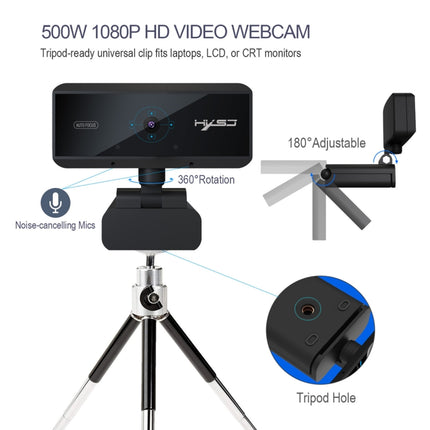 HXSJ S3 500W 1080P Adjustable 180 Degree HD Automatic Focus PC Camera with Microphone(Black)-garmade.com