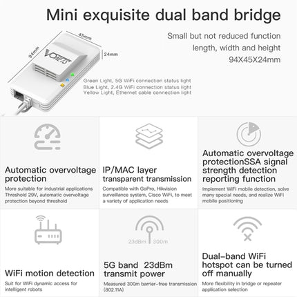 VONETS VAP11AC 5G / 2.4G Mini Wireless Bridge with Fan Version 300Mbps + 900Mbps WiFi Repeater, Support Video Surveillance & Control(White)-garmade.com
