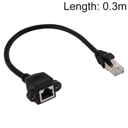 RJ45 Female to Male CATE5 Network Panel Mount Screw Lock Extension Cable , Length: 0.3m(Black)-garmade.com