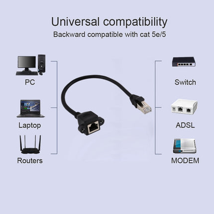 RJ45 Female to Male CATE5 Network Panel Mount Screw Lock Extension Cable , Length: 0.3m(Black)-garmade.com