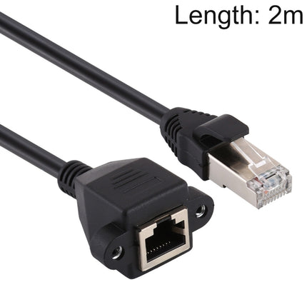 RJ45 Female to Male CAT6E Network Panel Mount Screw Lock Extension Cable, Length: 2m-garmade.com