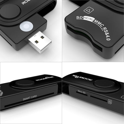ROCKETEK CR310 USB 3.0 + TF Card + SD Card + SIM Card + Smart Card Multi-function Card Reader-garmade.com