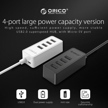 ORICO W5P-U2-30 USB 2.0 Desktop HUB with 30cm Micro USB Cable Power Supply(Black)-garmade.com