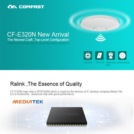 COMFAST CF-E320N MTK7620N 300Mbps/s UFO Shape Wall Ceiling Wireless WiFi AP / Repeater with 7 Colors LED Indicator Light & 48V POE Adapter, Got CE / ROHS / FCC / CCC Certification-garmade.com