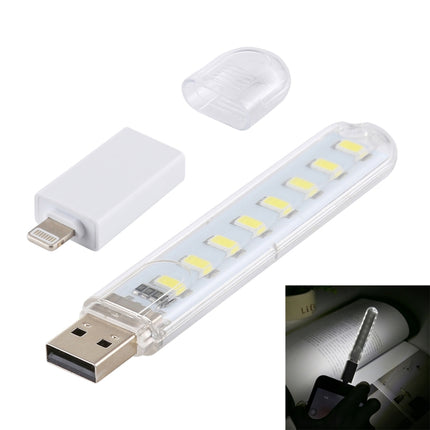 8LEDs 5V 200LM USB LED Book Light Portable Night Light, with 8 Pin Adapter(White Light)-garmade.com