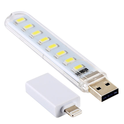 8LEDs 5V 200LM USB LED Book Light Portable Night Light, with 8 Pin Adapter(White Light)-garmade.com