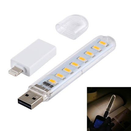 8LEDs 5V 200LM USB LED Book Light Portable Night Light, with 8 Pin Adapter(Warm White)-garmade.com